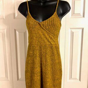 Velvet Torch Yellow Ribbed Knit Wide Leg Jumpsuit XS Mustard Gold Sleeveles